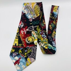 Vintage 1990s hand sewn 100% silk wine themed Nicole Miller tie.